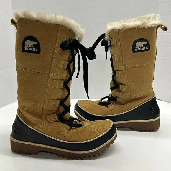 Sorel Tivoli IV Snow Boots Tall Lace Up Boot Shoes Waterproof Black Tan Size 7 - Picture 1 of 10